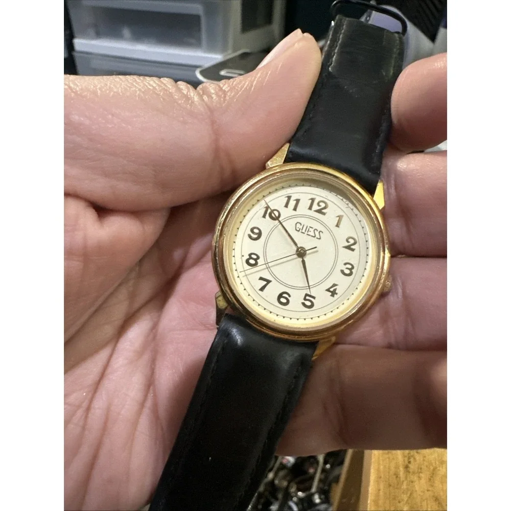 Working Vintage 1990 Guess Inc. Quartz Mens Watch 34mm Gold-Tone Case Rare